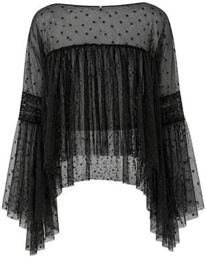Alberta Ferretti Star-Print Flared-Sleeve Blouse - Black