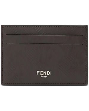 Fendi Logo-Plaque Textured Cardholder - Gray
