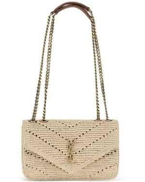 Saint Laurent Loulou Raffia Shoulder Bag - White