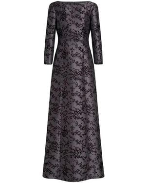 Alberta Ferretti Floral-Print Long-Sleeve Maxi Dress - Grey