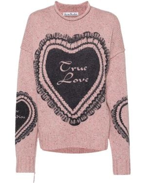 Acne Studios Heart-Print Chunky-Knit Sweater - Pink