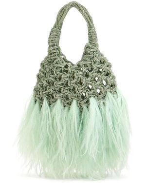 HIBOURAMA Vannifique Beaded Feathered Handbag - Green