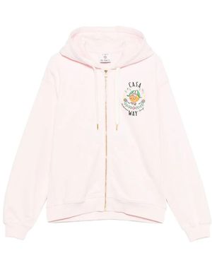CASABLANCA Felpa Con Ricamo, Cappuccio E Zip - Rosa