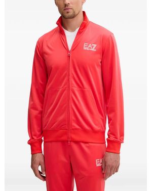EA7 Logo-Print Zip-Up Jumper - Red