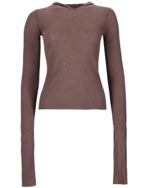 Rick Owens Ribbed-Knit Hoodie - Brown