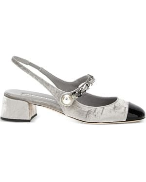 Miu Miu 35Mm Velvet Slingback Court Shoes - Metallic
