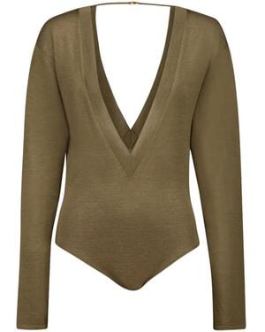 Saint Laurent Fine-Knit Bodysuit - Green