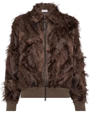 Brunello Cucinelli Feather-Trimmed Bomber Jacket - Brown