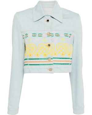 CASABLANCA Embroidered-Detail Denim Jacket - Blue