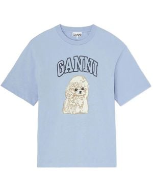 Ganni T-Shirt Avec Caniche - Blue