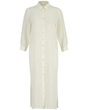 120% Lino Button-Down Side-Slit Maxi Dress - White
