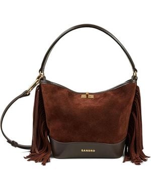 Sandro Tangoso Fringe Suede Crossbody Bag - Brown