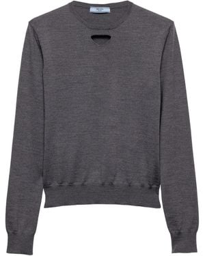 Prada Crew Neck Sweater With Cut-Out Detail - Grau