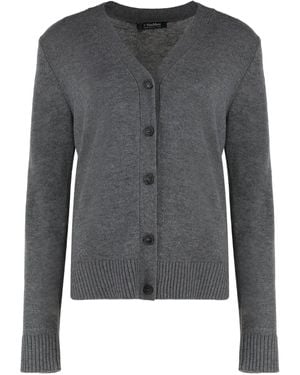 Max Mara Apollo Elbow-Patch Wool Cardigan - Grey