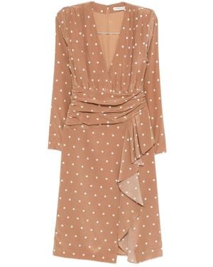 Alessandra Rich Polka Dot-Print Midi Dress - Brown