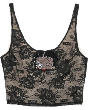 Gcds X Betty Boop Sequin-Embellished Lace Top - Black