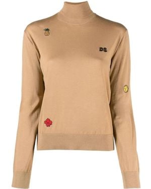 DSquared² Logo-Embroidered Roll-Neck Jumper - Natural