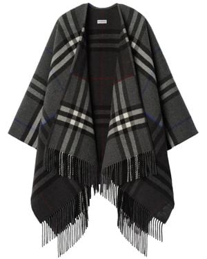 Burberry Contrast Check Cashmere Wool Cape - Black