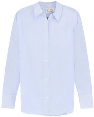MC2 Saint Barth Crystal Striped Embroidered Shirt - Blue