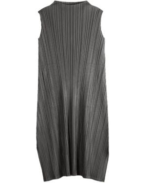 Pleats Please Issey Miyake Mellow Pleated Sleeveless Midi Dress - Grey
