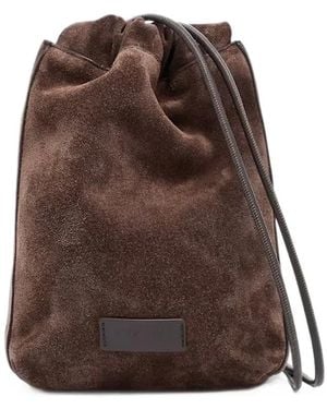 Giorgio Armani Suede Drawstring Messenger Bag - Brown