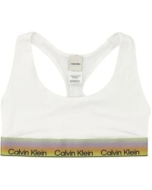 Calvin Klein Band Logo-Print Bralette - White