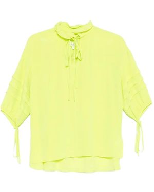 Psophia Tie-Neck Pleated-Sleeve Blouse - Yellow