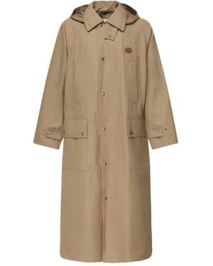 Valentino Garavani Hooded Logo-plaque Coat - Natural