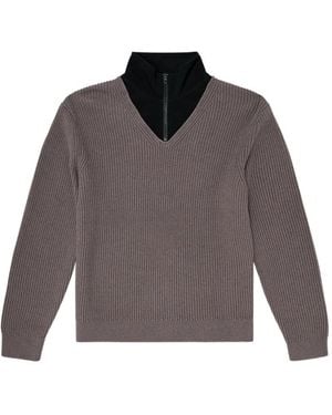 DIESEL Half-Zip Jumper With Layered Neckline - Grey