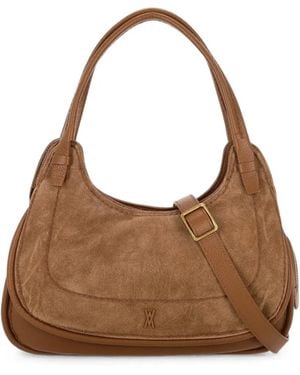 VISONA Suede-Panelled Grained-Leather Shoulder Bag - Brown