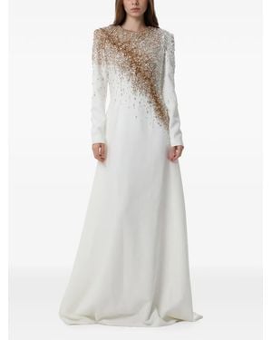 Dina Melwani Crystal-Embellished Maxi Gown - White