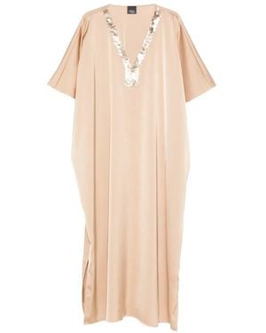 Marina Rinaldi Sequin V-Neck Dress - Natural