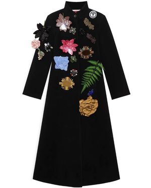 Maliparmi Floral-Embellished Wool Coat - Black