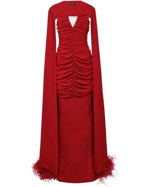 De La Vali Feather-Trim Cape Gown - Red