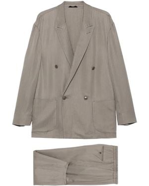 Giorgio Armani Double-Breasted Herringbone Suit - Grey