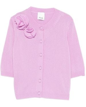 Allude Flower-Embellishment Button-Fastening Cardigan - Pink