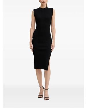 Morgan Robe Mi-Longue Côtelée À Empiècements En Dentelle - Black