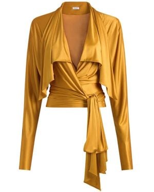 Balmain Flowy Jersey Tie-Front Blouse - Metallic