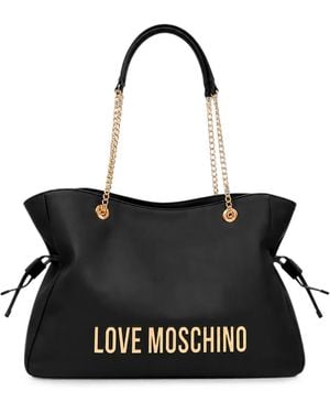 Love Moschino Logo-Plaque Ruched Shoulder Bag - Black