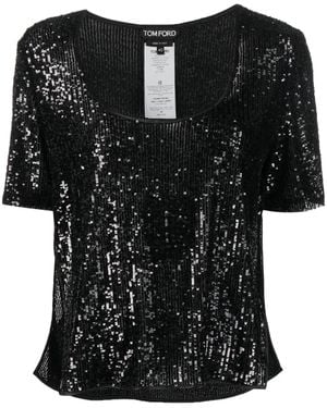 Tom Ford Sequin Short-Sleeve Top - Black