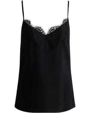 St. John Lace-Trimmed Silk Top - Black