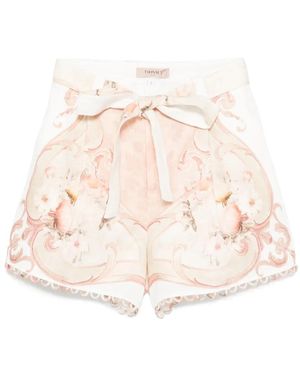 Twinset Printed Linen Shorts - Natural