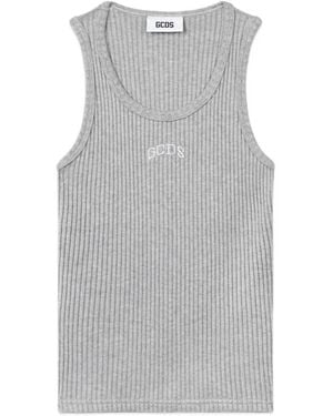 Gcds Logo-Embroidered Ribbed-Knit Tank Top - Gray