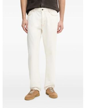 Benetton Contrast-Stitch Logo-Patch Jeans - White