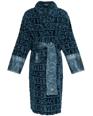 Versace Albornoz con cinturón y logo - Azul