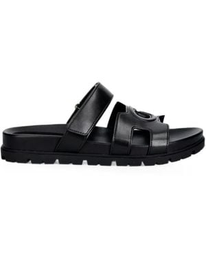 Guess Fashien Logo-Embossed Touch-Strap Sandals - Black