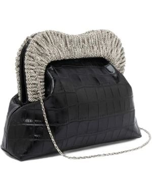 Twentyfourhaitch Croc-Effect Crystal-Embellished Clutch Bag - Black