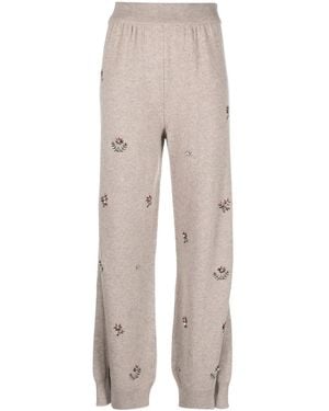 Barrie Floral-Embroidered Cashmere Trousers - Natural