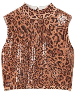 Twinset Leopard-Print Sequin-Embellished Top - Brown