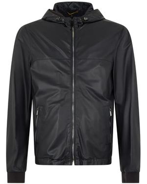 Moorer Hooded Leather Jacket - Black